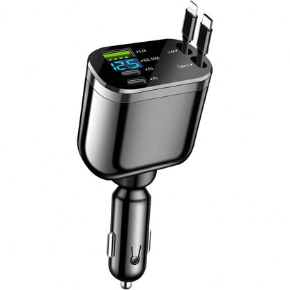 2026 Upgraded Retractable Car Charger, 4 In 1 Super Fast Vehicle Phone Charger Adapter,66W USB C Car Accessories Adapter Compatible With Iphone 16 USB C Charger Fast Charging,Universal For SUV, Sedan