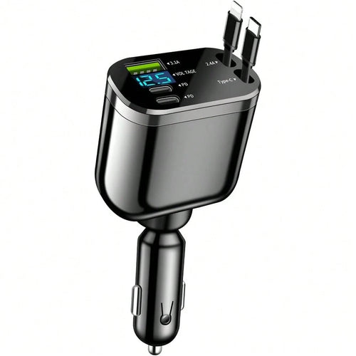 2026 Upgraded Retractable Car Charger, 4 In 1 Super Fast Vehicle Phone Charger Adapter,66W USB C Car Accessories Adapter Compatible With Iphone 16 USB C Charger Fast Charging,Universal For SUV, Sedan