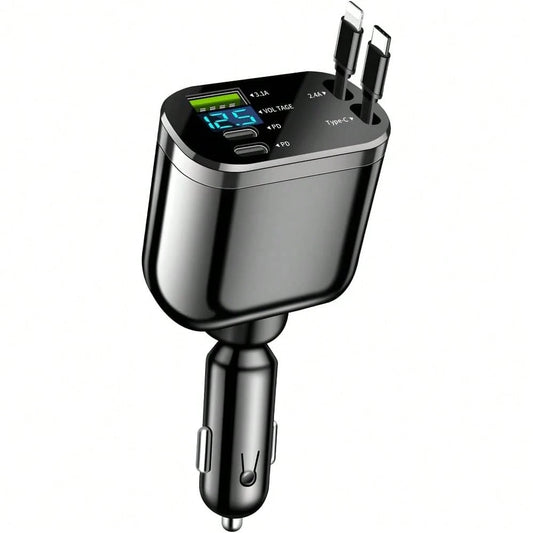 2026 Upgraded Retractable Car Charger, 4 In 1 Super Fast Vehicle Phone Charger Adapter,66W USB C Car Accessories Adapter Compatible With Iphone 16 USB C Charger Fast Charging,Universal For SUV, Sedan
