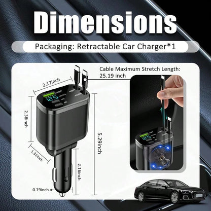 2026 Upgraded Retractable Car Charger, 4 In 1 Super Fast Vehicle Phone Charger Adapter,66W USB C Car Accessories Adapter Compatible With Iphone 16 USB C Charger Fast Charging,Universal For SUV, Sedan