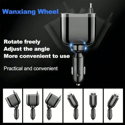 2026 Upgraded Retractable Car Charger, 4 In 1 Super Fast Vehicle Phone Charger Adapter,66W USB C Car Accessories Adapter Compatible With Iphone 16 USB C Charger Fast Charging,Universal For SUV, Sedan