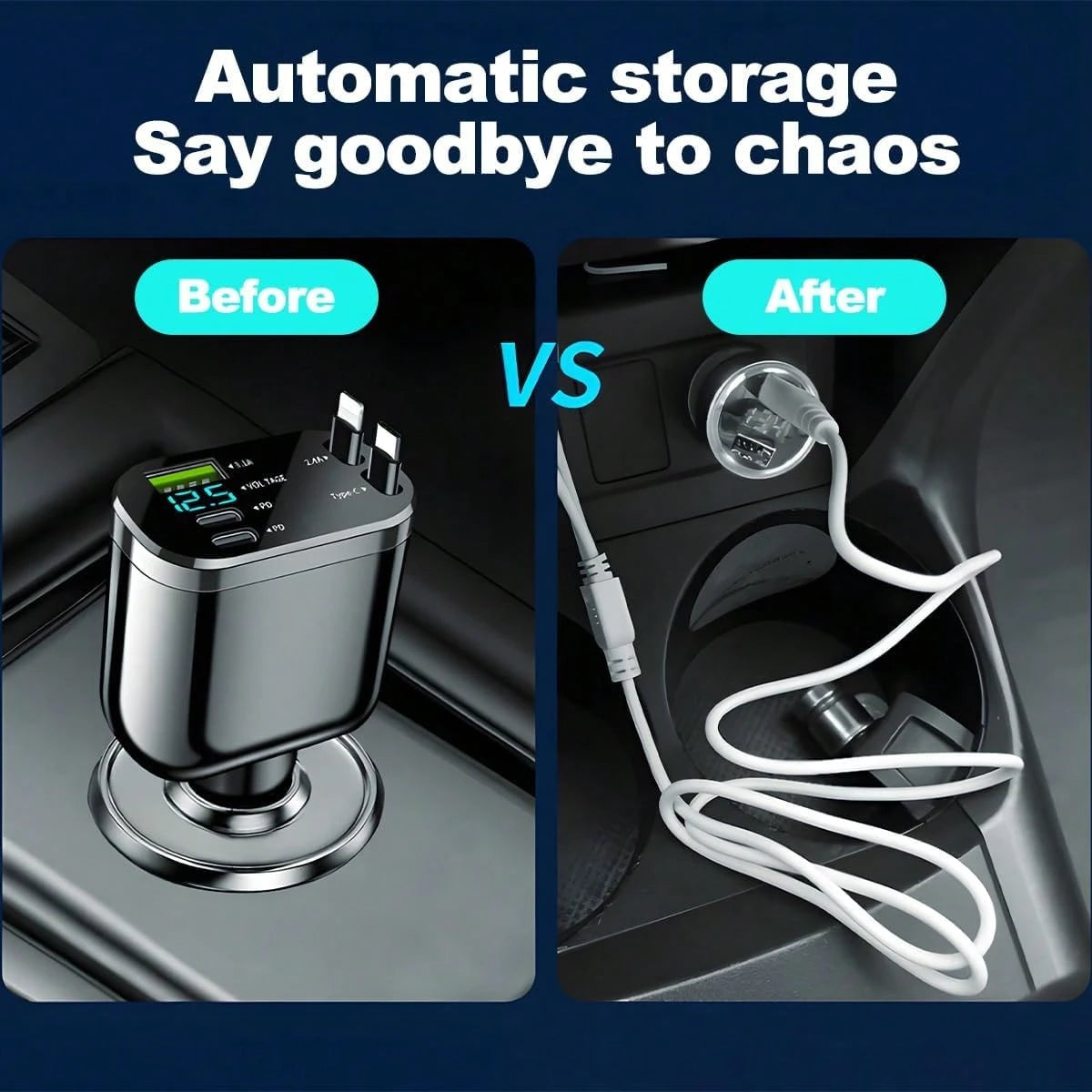2026 Upgraded Retractable Car Charger, 4 In 1 Super Fast Vehicle Phone Charger Adapter,66W USB C Car Accessories Adapter Compatible With Iphone 16 USB C Charger Fast Charging,Universal For SUV, Sedan