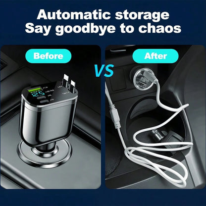2026 Upgraded Retractable Car Charger, 4 In 1 Super Fast Vehicle Phone Charger Adapter,66W USB C Car Accessories Adapter Compatible With Iphone 16 USB C Charger Fast Charging,Universal For SUV, Sedan