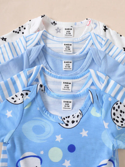 20pc Baby Boy Clothing Set: 5 Bodysuits + 5 Pants + 5 Hats + 5 Pairs Of Gloves, Summer