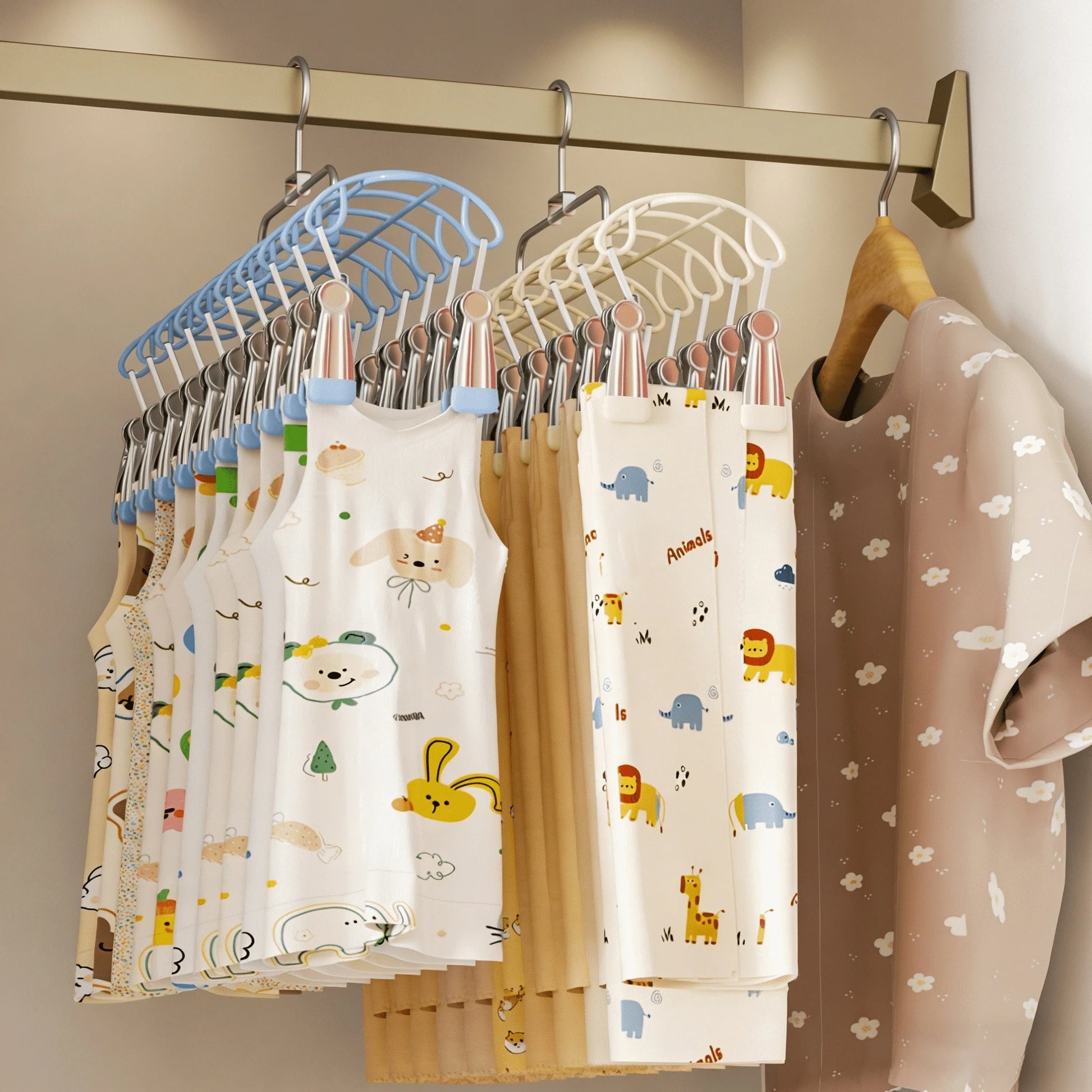 20pcs Baby Clothes Hanger, Infant Bib Socks Drying Rack, Multi-Function Hat Organizer Hooks For Children Room