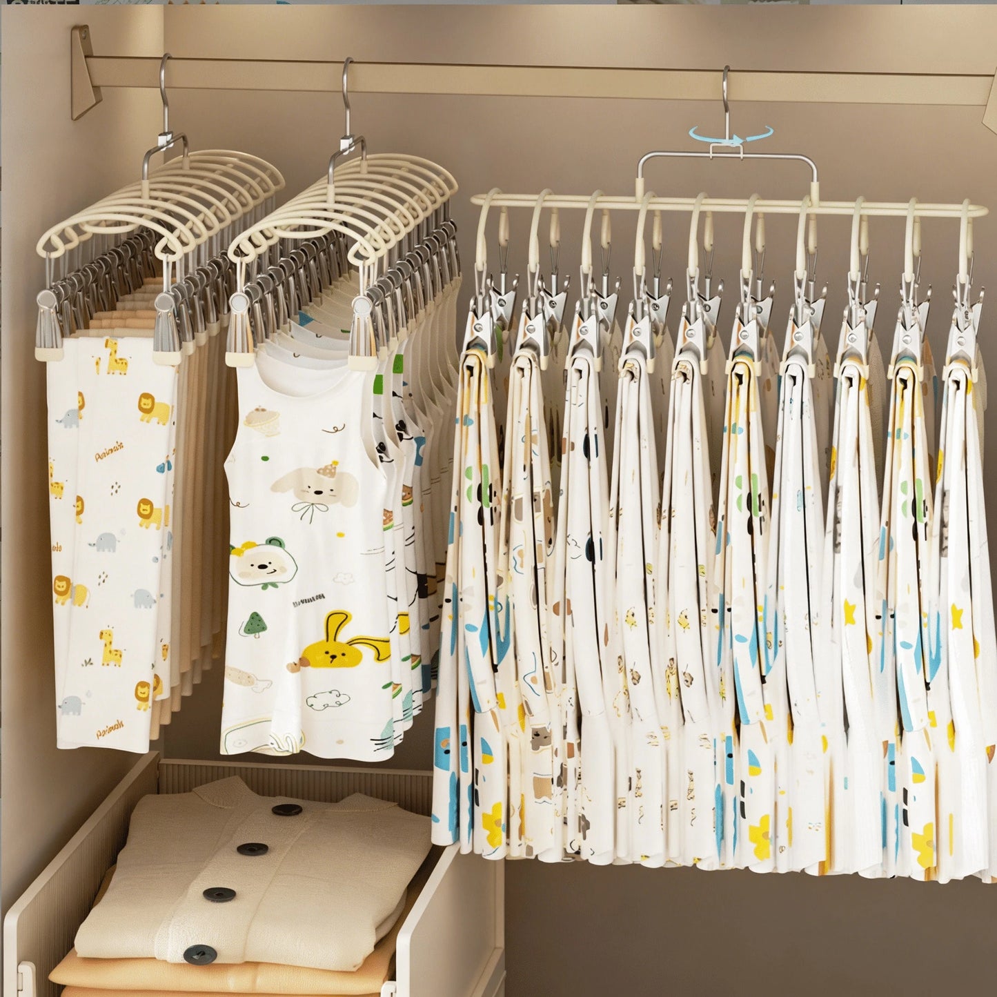 20pcs Baby Clothes Hanger, Infant Bib Socks Drying Rack, Multi-Function Hat Organizer Hooks For Children Room