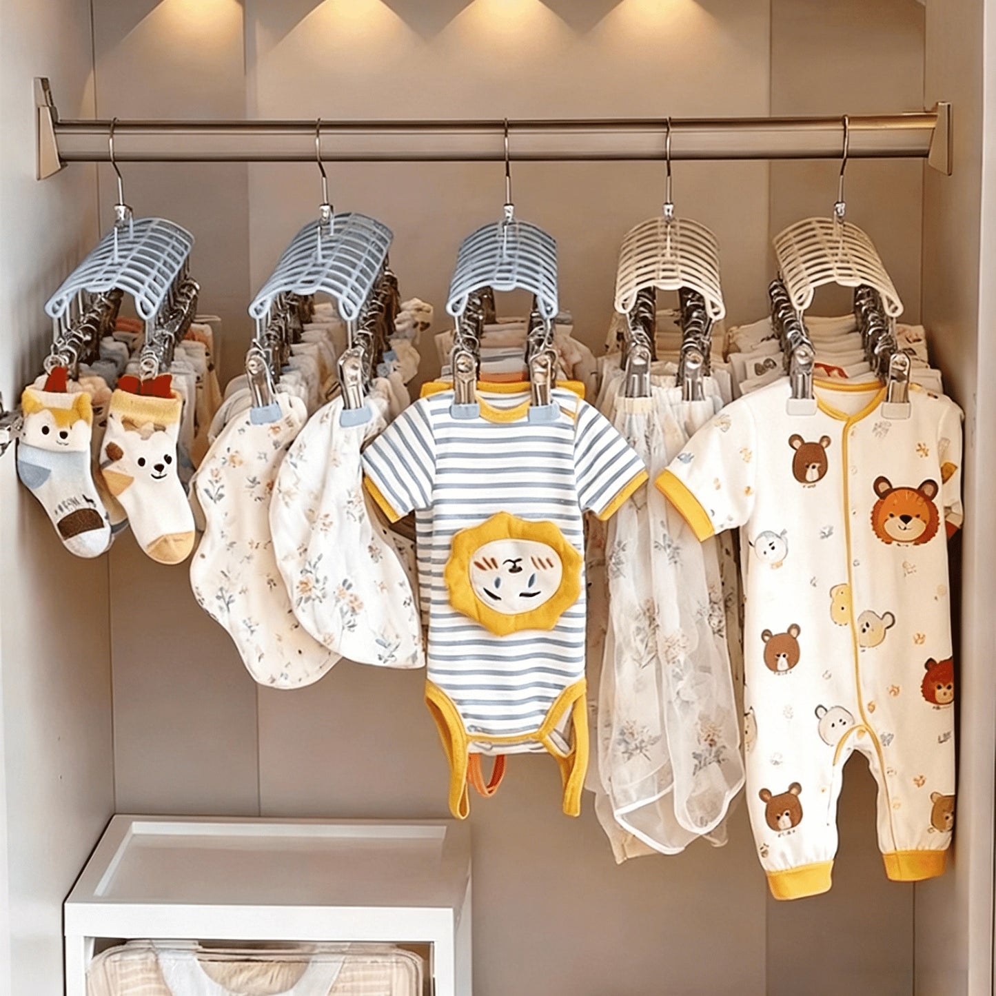 20pcs Baby Clothes Hanger, Infant Bib Socks Drying Rack, Multi-Function Hat Organizer Hooks For Children Room