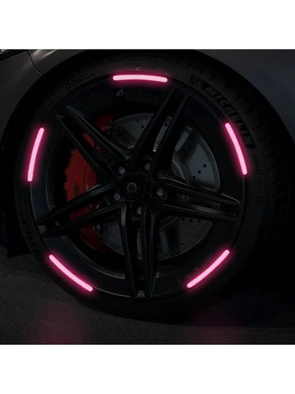20pcs Car Wheel Hub Reflective Sticker, Colorful & Luminous Pink Rim Decorative Stripe Sticker For Night Use