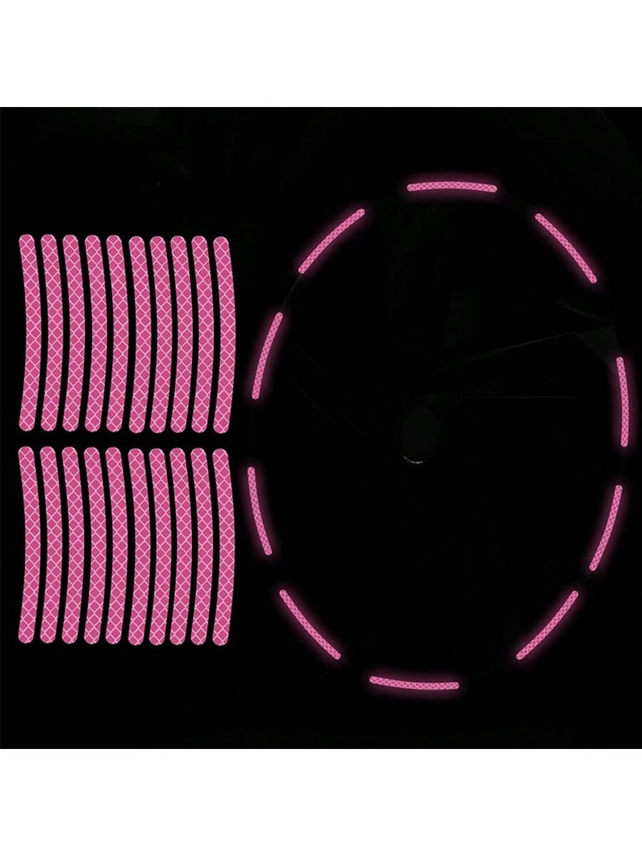 20pcs Car Wheel Hub Reflective Sticker, Colorful & Luminous Pink Rim Decorative Stripe Sticker For Night Use