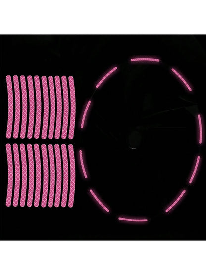 20pcs Car Wheel Hub Reflective Sticker, Colorful & Luminous Pink Rim Decorative Stripe Sticker For Night Use