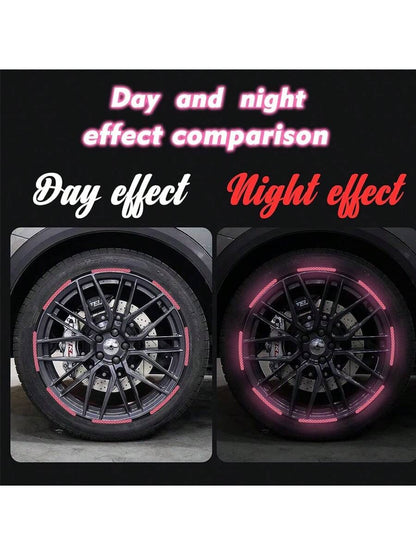 20pcs Car Wheel Hub Reflective Sticker, Colorful & Luminous Pink Rim Decorative Stripe Sticker For Night Use