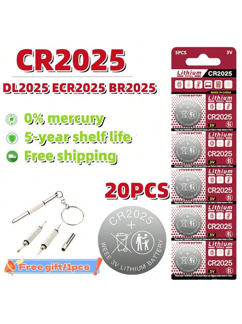 20PCS CR2025 Battery CR 2025 3V Lithium Battery DL2025 BR2025 KCR2025 For Car Remote Control Watch Button Coin Cells