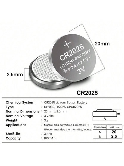 20PCS CR2025 Battery CR 2025 3V Lithium Battery DL2025 BR2025 KCR2025 For Car Remote Control Watch Button Coin Cells
