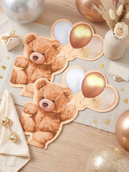 20pcs Cute Bear Balloon Shaped Napkins, Brown Bear Baby Shower Towels, Baby Shower Gift, Birthday Party Brown Teddy Bear Theme Table Decor, Baby Shower, Gender Reveal Party, Newborn Welcome Party, Boh