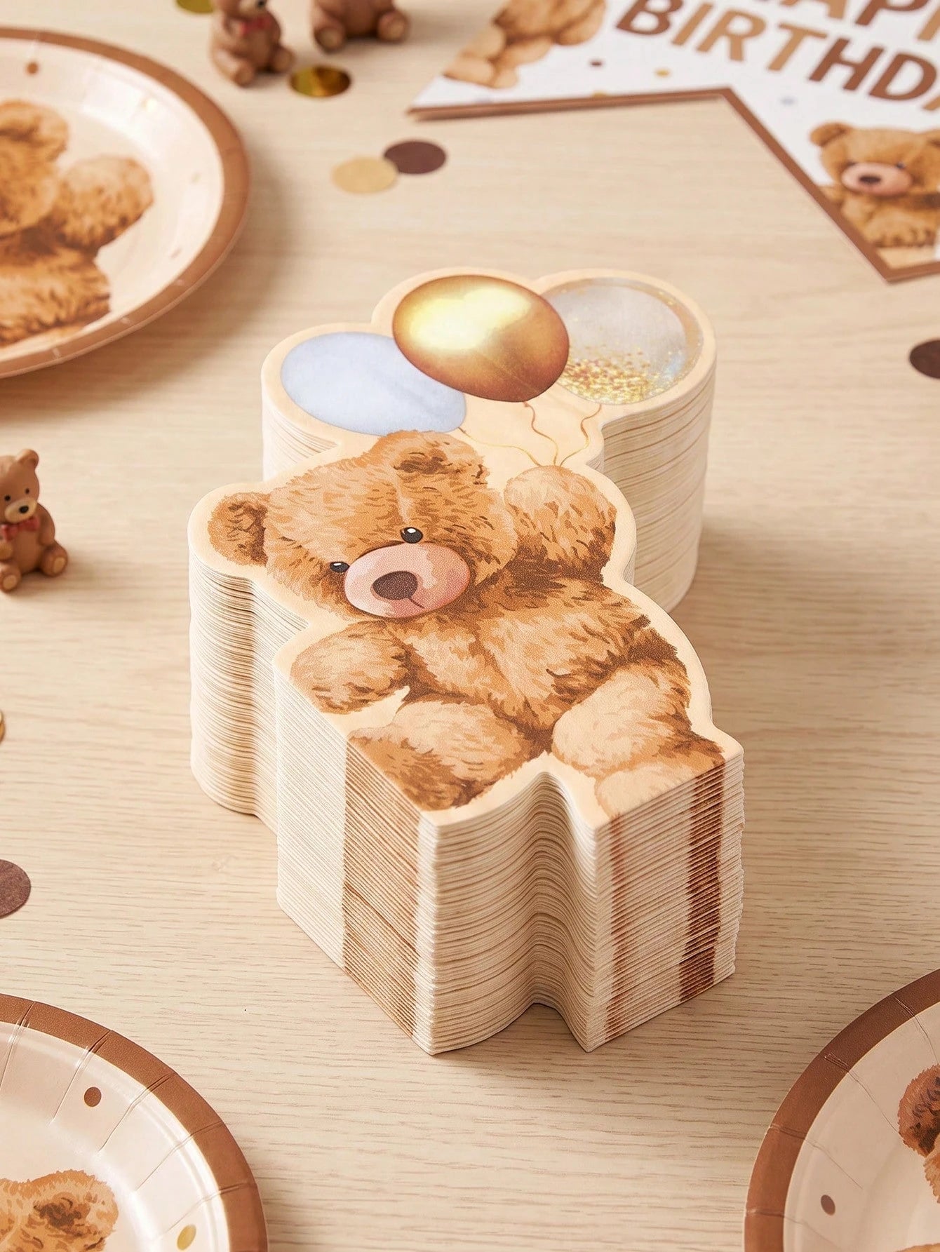 20pcs Cute Bear Balloon Shaped Napkins, Brown Bear Baby Shower Towels, Baby Shower Gift, Birthday Party Brown Teddy Bear Theme Table Decor, Baby Shower, Gender Reveal Party, Newborn Welcome Party, Boh