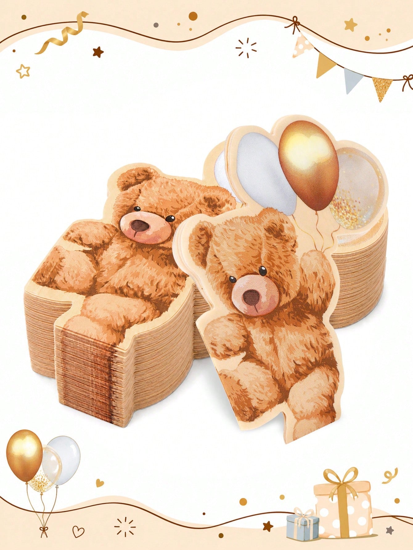 20pcs Cute Bear Balloon Shaped Napkins, Brown Bear Baby Shower Towels, Baby Shower Gift, Birthday Party Brown Teddy Bear Theme Table Decor, Baby Shower, Gender Reveal Party, Newborn Welcome Party, Boh