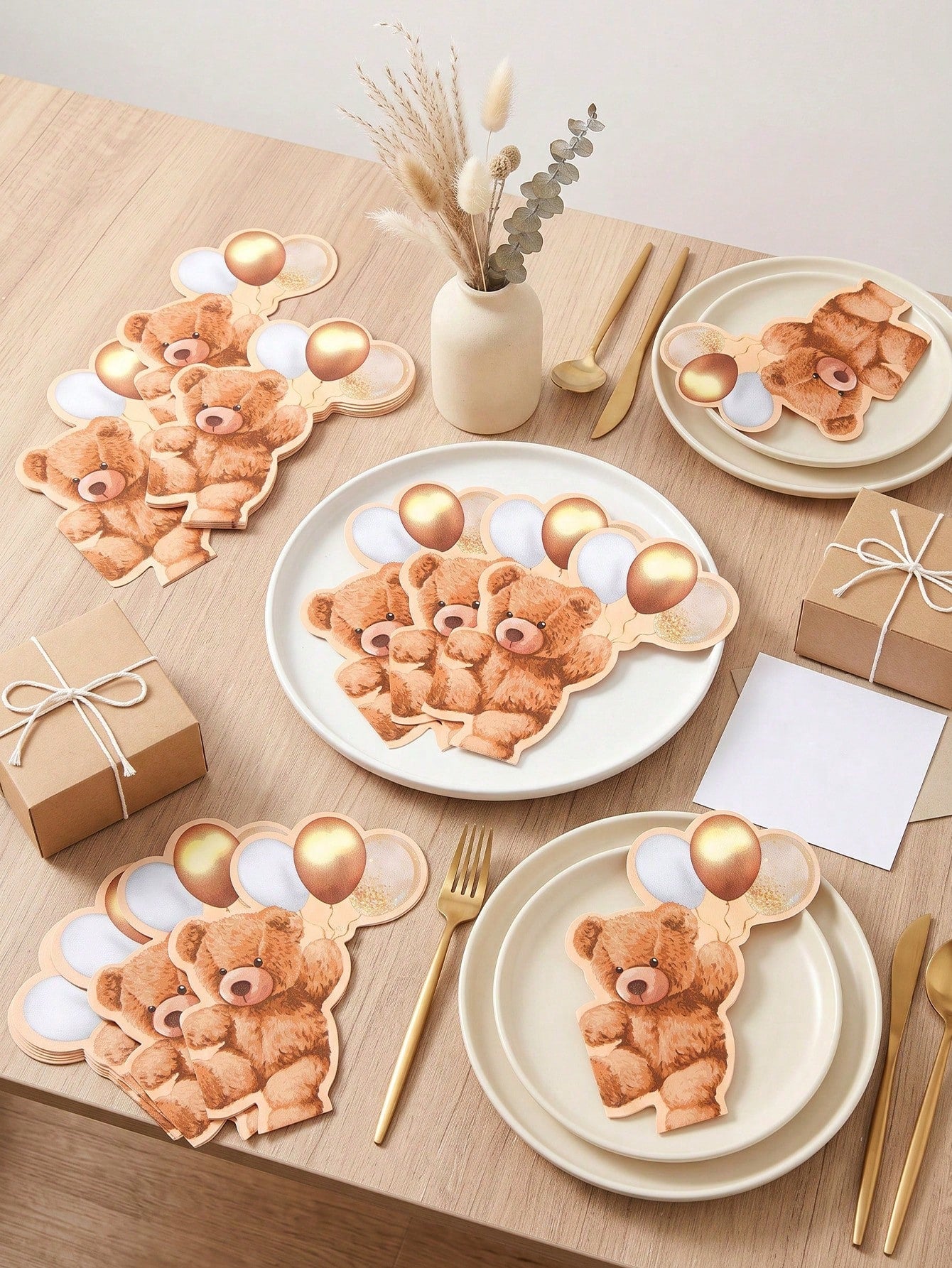 20pcs Cute Bear Balloon Shaped Napkins, Brown Bear Baby Shower Towels, Baby Shower Gift, Birthday Party Brown Teddy Bear Theme Table Decor, Baby Shower, Gender Reveal Party, Newborn Welcome Party, Boh