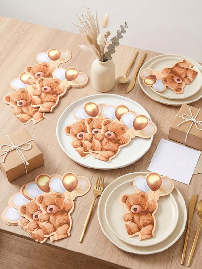 20pcs Cute Bear Balloon Shaped Napkins, Brown Bear Baby Shower Towels, Baby Shower Gift, Birthday Party Brown Teddy Bear Theme Table Decor, Baby Shower, Gender Reveal Party, Newborn Welcome Party, Boh