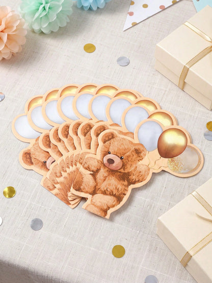 20pcs Cute Bear Balloon Shaped Napkins, Brown Bear Baby Shower Towels, Baby Shower Gift, Birthday Party Brown Teddy Bear Theme Table Decor, Baby Shower, Gender Reveal Party, Newborn Welcome Party, Boh