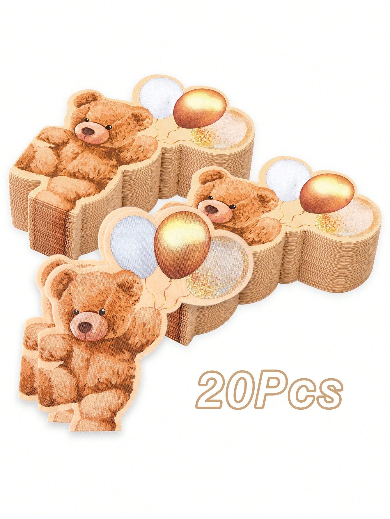 20pcs Cute Bear Balloon Shaped Napkins, Brown Bear Baby Shower Towels, Baby Shower Gift, Birthday Party Brown Teddy Bear Theme Table Decor, Baby Shower, Gender Reveal Party, Newborn Welcome Party, Boh