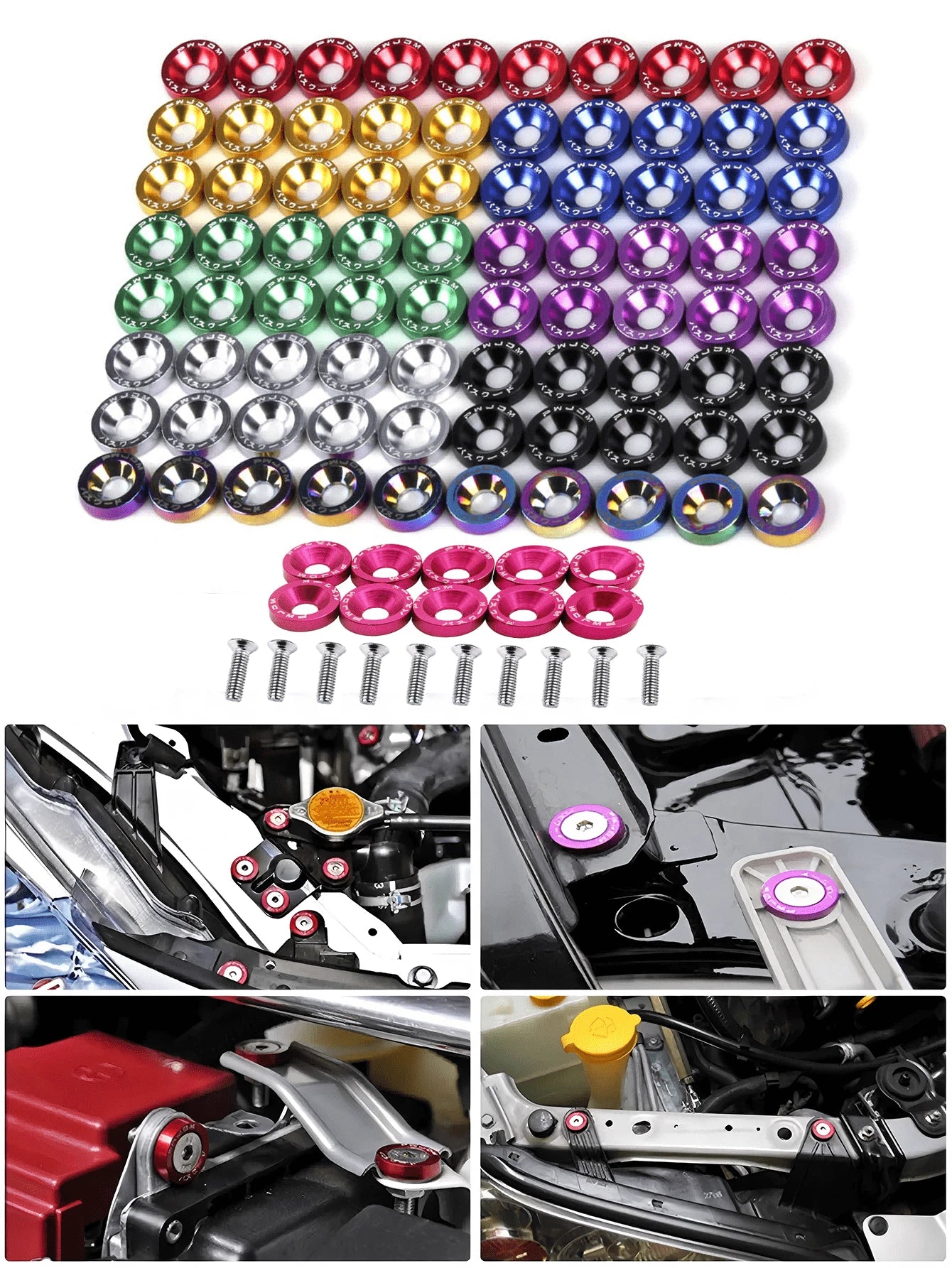 20pcs M6 Anodized Aluminum Washers (10 Sets) And Bolt Sets (10 Sets), Suitable For Automotive And Motorcycle Bumper Engine Recessed Screws, Decorative Screws And Washers In Multiple Colors, Car Modifi