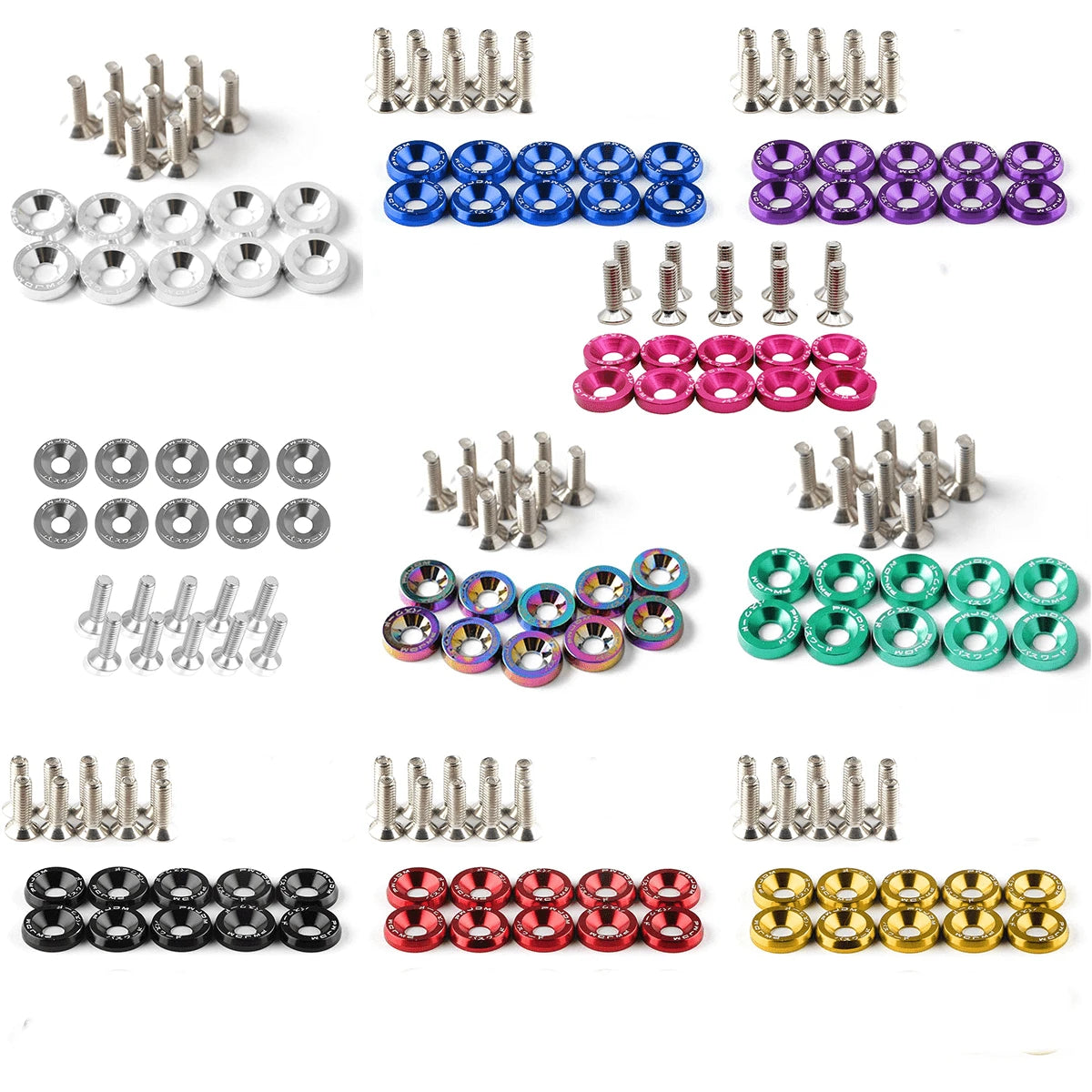20pcs M6 Anodized Aluminum Washers (10 Sets) And Bolt Sets (10 Sets), Suitable For Automotive And Motorcycle Bumper Engine Recessed Screws, Decorative Screws And Washers In Multiple Colors, Car Modifi