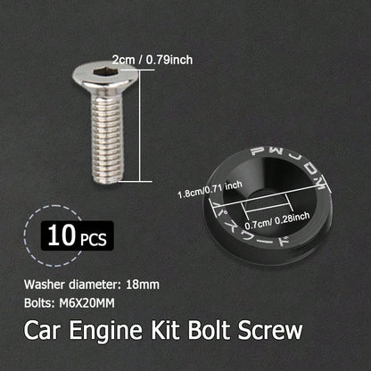 20pcs M6 Anodized Aluminum Washers (10 Sets) And Bolt Sets (10 Sets), Suitable For Automotive And Motorcycle Bumper Engine Recessed Screws, Decorative Screws And Washers In Multiple Colors, Car Modifi