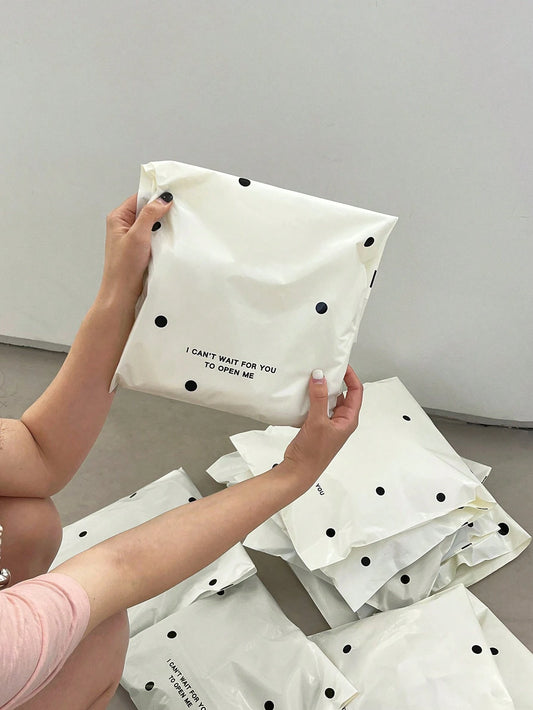 20pcs/Pack Ivory White Polka Dot Courier Bags, Suitable For Back To School Season, Graduation Season, Wedding Season, Birthday And Other Occasions, Can Be Used As Gift Bags, Thick Plastic Storage Bags