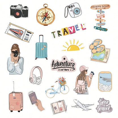 20pcs Travel Vacation Theme Stickers, "Adventure Is Out There" Travel Decals, Suitable For Travel Journals, Suitcases, Water Bottles, Notebooks, Planners, Laptops, Vacation Trips, Cameras, Compasses