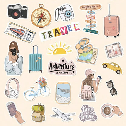 20pcs Travel Vacation Theme Stickers, "Adventure Is Out There" Travel Decals, Suitable For Travel Journals, Suitcases, Water Bottles, Notebooks, Planners, Laptops, Vacation Trips, Cameras, Compasses