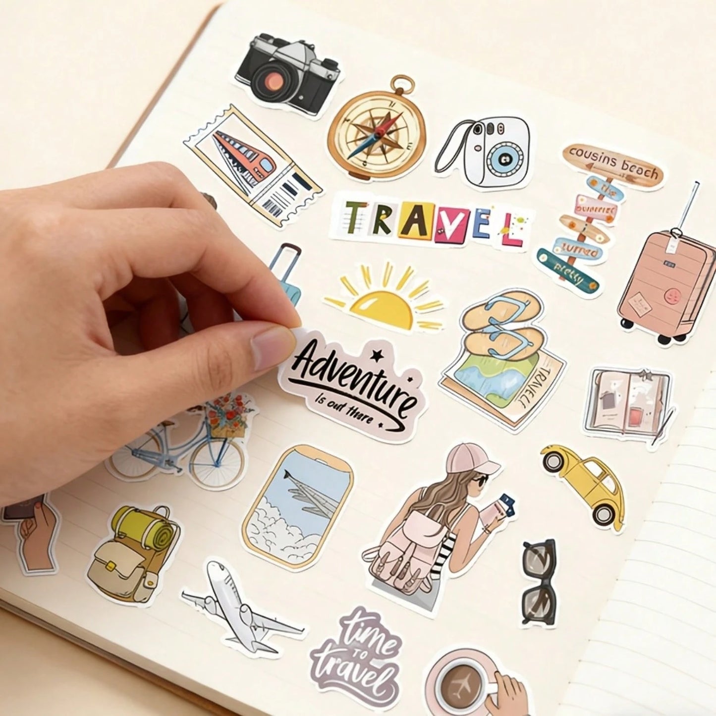 20pcs Travel Vacation Theme Stickers, "Adventure Is Out There" Travel Decals, Suitable For Travel Journals, Suitcases, Water Bottles, Notebooks, Planners, Laptops, Vacation Trips, Cameras, Compasses