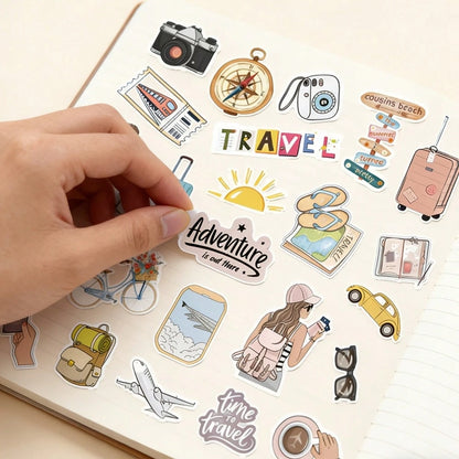 20pcs Travel Vacation Theme Stickers, "Adventure Is Out There" Travel Decals, Suitable For Travel Journals, Suitcases, Water Bottles, Notebooks, Planners, Laptops, Vacation Trips, Cameras, Compasses