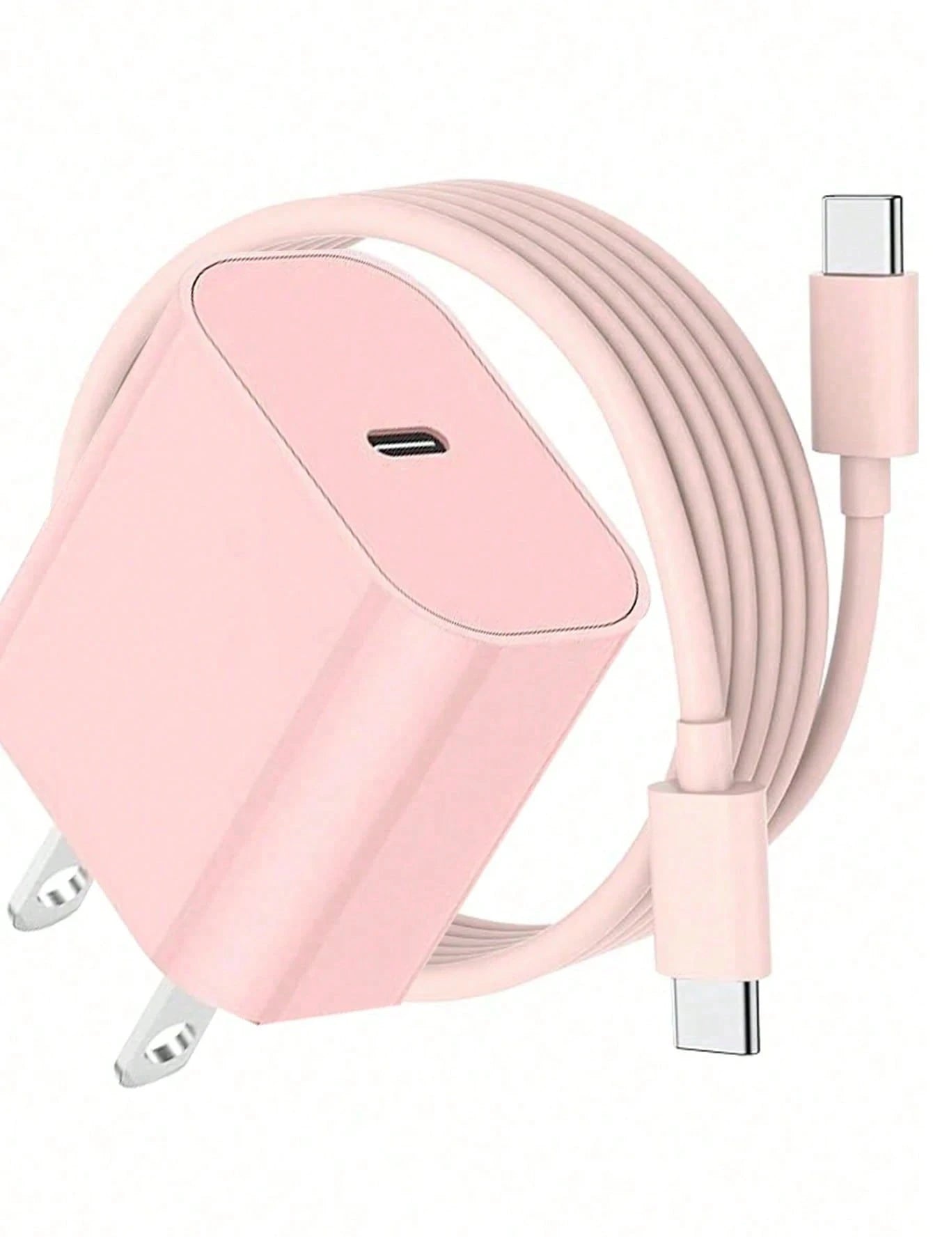 20W PD USB-C Wall Charger With 6.6ft/3.3ft USB-C To Type-C Data Cable, Compatible With IPhone 17/16/15/Pro/Pro Max, Galaxy S25/S24/S23/S22/S21/S20/Ultra/Note 20/10, 20W PD Fast Charging, Pink