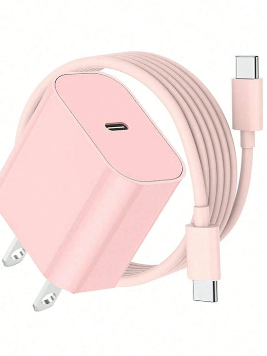 20W PD USB-C Wall Charger With 6.6ft/3.3ft USB-C To Type-C Data Cable, Compatible With IPhone 17/16/15/Pro/Pro Max, Galaxy S25/S24/S23/S22/S21/S20/Ultra/Note 20/10, 20W PD Fast Charging, Pink