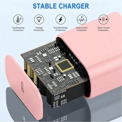 20W PD USB-C Wall Charger With 6.6ft/3.3ft USB-C To Type-C Data Cable, Compatible With IPhone 17/16/15/Pro/Pro Max, Galaxy S25/S24/S23/S22/S21/S20/Ultra/Note 20/10, 20W PD Fast Charging, Pink