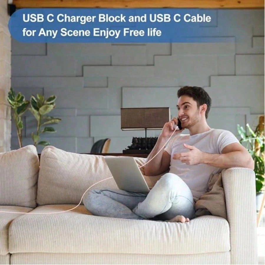 20W PD USB-C Wall Charger With 6.6ft/3.3ft USB-C To Type-C Data Cable, Compatible With IPhone 17/16/15/Pro/Pro Max, Galaxy S25/S24/S23/S22/S21/S20/Ultra/Note 20/10, 20W PD Fast Charging, Pink