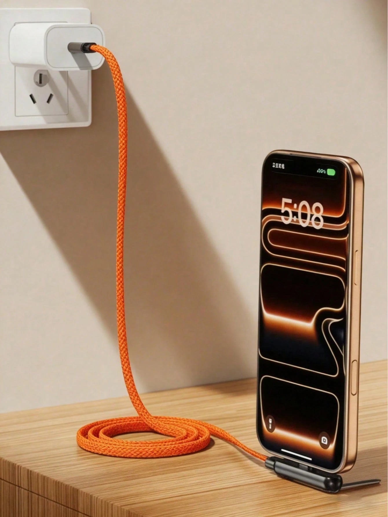 240W(Max) Orange Fast Charging Braided Data Cable, 2026 Latest Model Orange Stand Data Cable, Made Of Nylon Braided Material, Supports Fast Charging, Built-In Phone Stand, T-Shaped Folding Design, USB