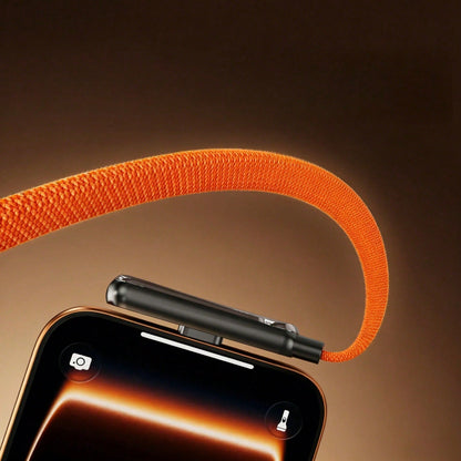 240W(Max) Orange Fast Charging Braided Data Cable, 2026 Latest Model Orange Stand Data Cable, Made Of Nylon Braided Material, Supports Fast Charging, Built-In Phone Stand, T-Shaped Folding Design, USB