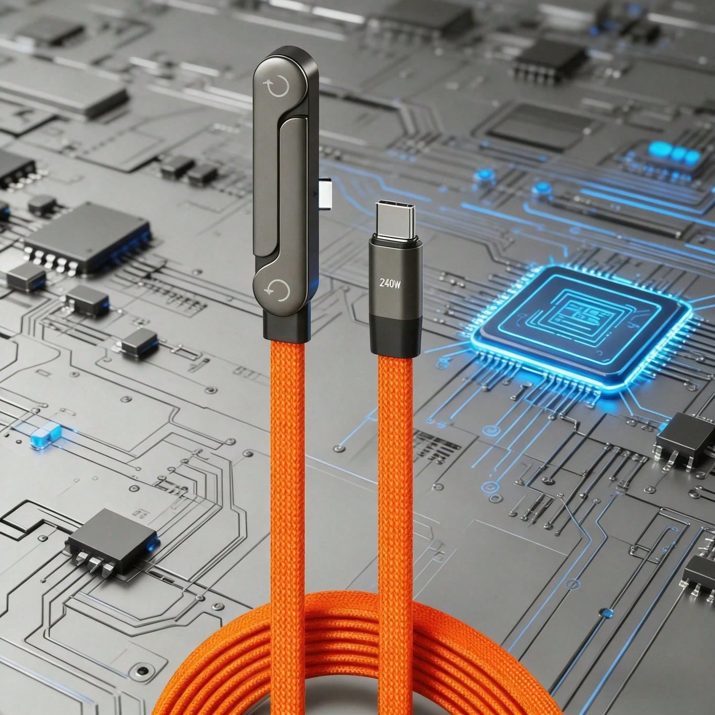 240W(Max) Orange Fast Charging Braided Data Cable, 2026 Latest Model Orange Stand Data Cable, Made Of Nylon Braided Material, Supports Fast Charging, Built-In Phone Stand, T-Shaped Folding Design, USB