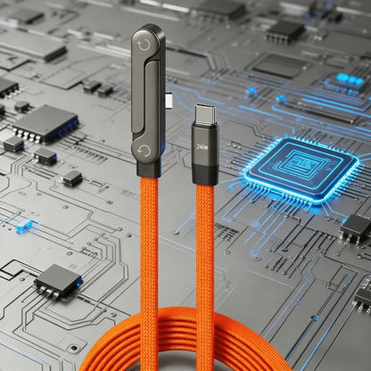 240W(Max) Orange Fast Charging Braided Data Cable, 2026 Latest Model Orange Stand Data Cable, Made Of Nylon Braided Material, Supports Fast Charging, Built-In Phone Stand, T-Shaped Folding Design, USB