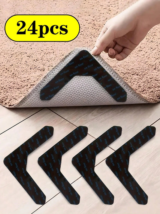 24pcs/16pcs/8pcs/4pcs/1pc Carpet Tape, Washable Anti-Slip Double-Sided Tape, Reusable Carpet Non-Slip Pad, Multi-Purpose Corner Adhesive Tape, Suitable For Living Room, Bedroom, Kitchen And Bathroom C