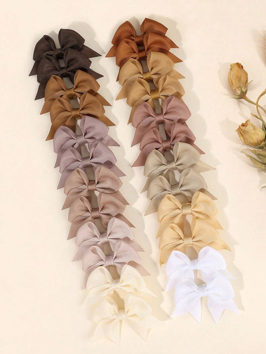 24pcs Neutral Color Hair Clips, Suitable For Baby Girls, Brown, Beige, Khaki Small Satin Bow Hair Clips, Elegant Alligator Clips With Tails, Solid Color Hair Pins, Suitable For All Seasons, Children H