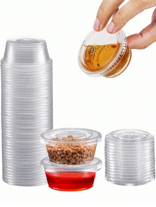 25/50 Sets- 2 Oz Plastic Portion Cups With Lids, Suitable For Meal Prep, Portion Control, Salad Dressing, 60 Ml Jelly, Alcohol And Medicine. Small Plastic Containers With Lids, Christmas Party Christ