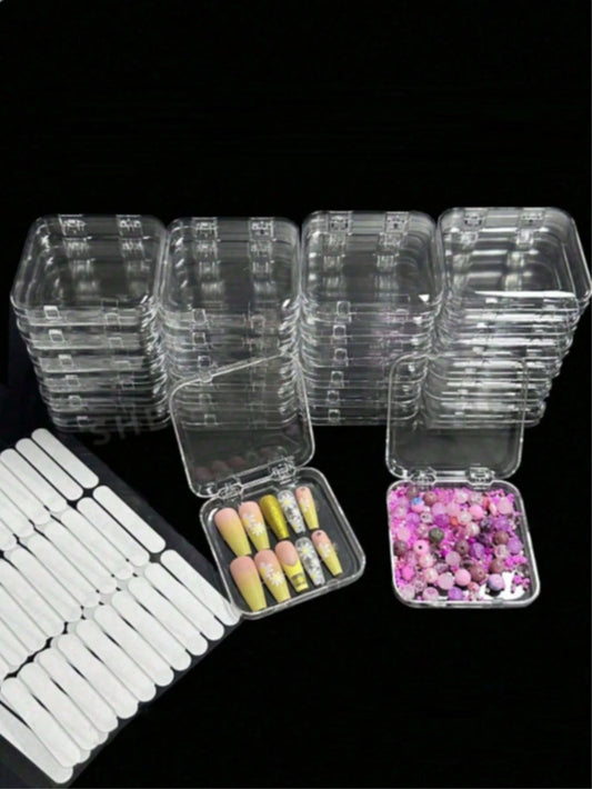 26/24/16/10/6pcs Transparent Press-Type Nail Storage Box, Display Box With Safety Lock Lid, Stackable Organizer And Storage, Suitable For False Nails, Acrylic Nail Tips, Salon Accessories Storage, Hol
