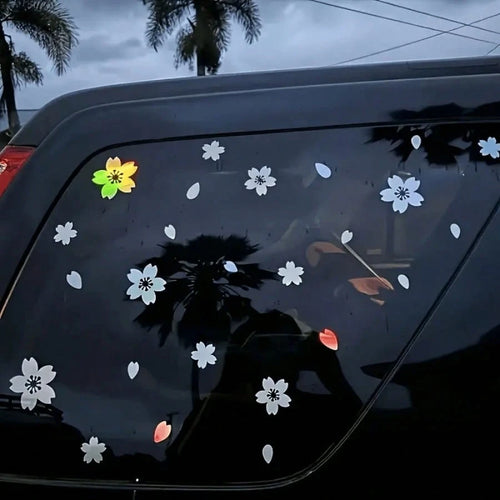 27pcs Cherry Blossom Car Sticker Set, Colorful Cherry Blossom Decals, Vinyl Waterproof Modification Accessories, Suitable For Windshield, Car Windows And Motorcycle, Exterior Decoration|Floral Sticker