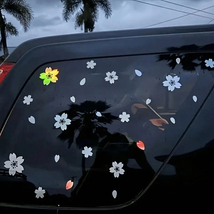 27pcs Cherry Blossom Car Sticker Set, Colorful Cherry Blossom Decals, Vinyl Waterproof Modification Accessories, Suitable For Windshield, Car Windows And Motorcycle, Exterior Decoration|Floral Sticker