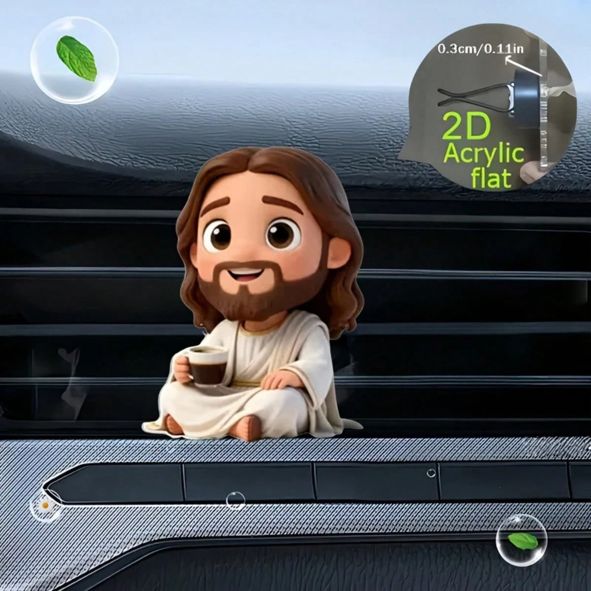 2D Cartoon Jesus Drinking Coffee Car Fragrance Hanging Ornament, Decoration Accessory Without Fragrance, Can Be Self-Filled With Fragrance Sponge, Car Air Freshener Diffuser