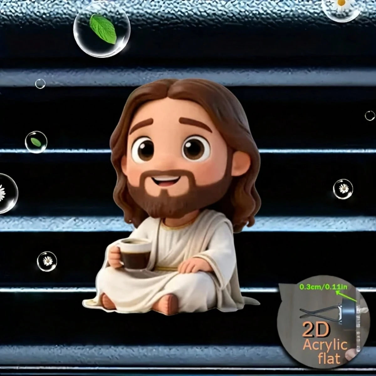 2D Cartoon Jesus Drinking Coffee Car Fragrance Hanging Ornament, Decoration Accessory Without Fragrance, Can Be Self-Filled With Fragrance Sponge, Car Air Freshener Diffuser