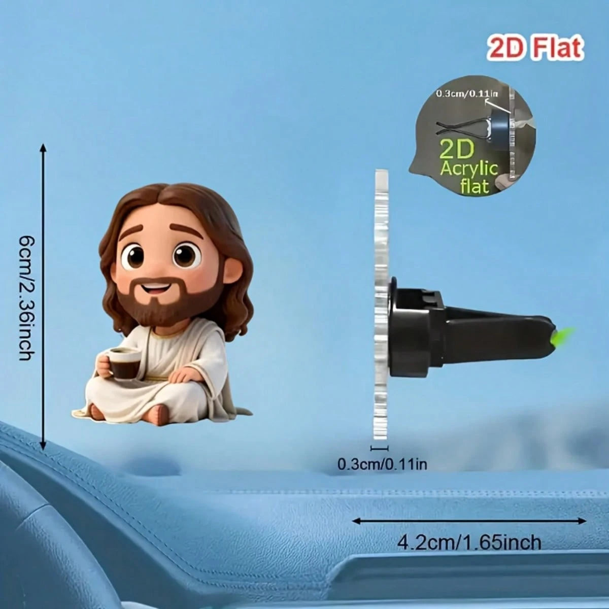 2D Cartoon Jesus Drinking Coffee Car Fragrance Hanging Ornament, Decoration Accessory Without Fragrance, Can Be Self-Filled With Fragrance Sponge, Car Air Freshener Diffuser