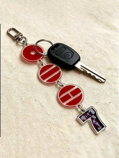 2D Flat- 2D Acrylic Keychain And Bag Pendant, Double-Sided Printed Charm, Red Design